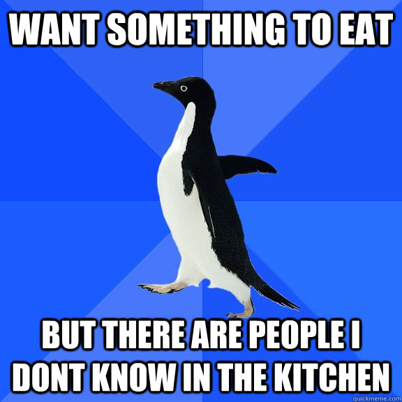 want something to eat but there are people i dont know in the kitchen  Socially Awkward Penguin