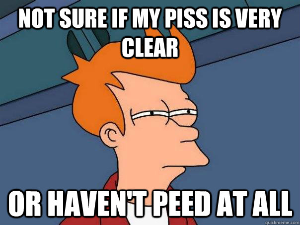 Not sure if my piss is very clear Or haven't peed at all  Futurama Fry
