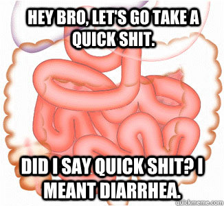 Hey bro, Let's go take a quick shit. Did i say quick shit? I meant diarrhea.  - Hey bro, Let's go take a quick shit. Did i say quick shit? I meant diarrhea.   Scumbag Bowels