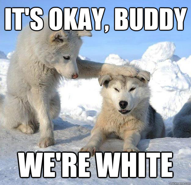 It's okay, buddy
 We're white  Caring Husky
