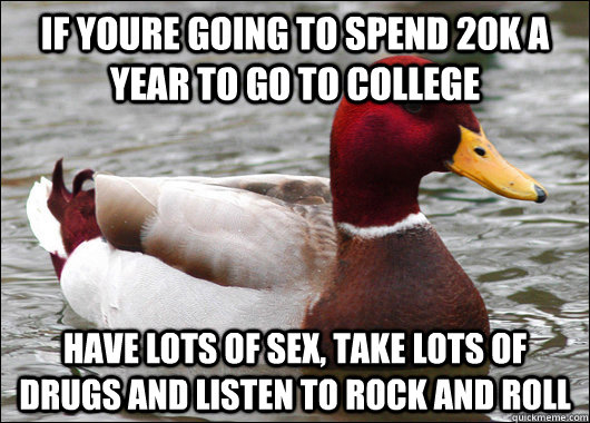 If youre going to spend 20k a year to go to college have lots of sex, take lots of drugs and listen to rock and roll  Malicious Advice Mallard