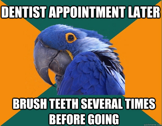 dentist appointment later Brush teeth several times before going  Paranoid Parrot