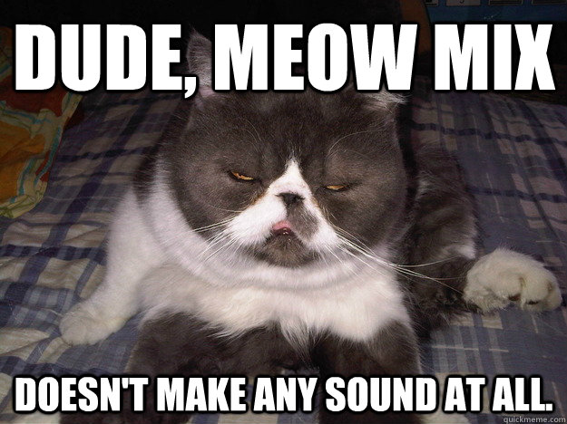 Dude, meow mix doesn't make any sound at all. - Dude, meow mix doesn't make any sound at all.  Misc