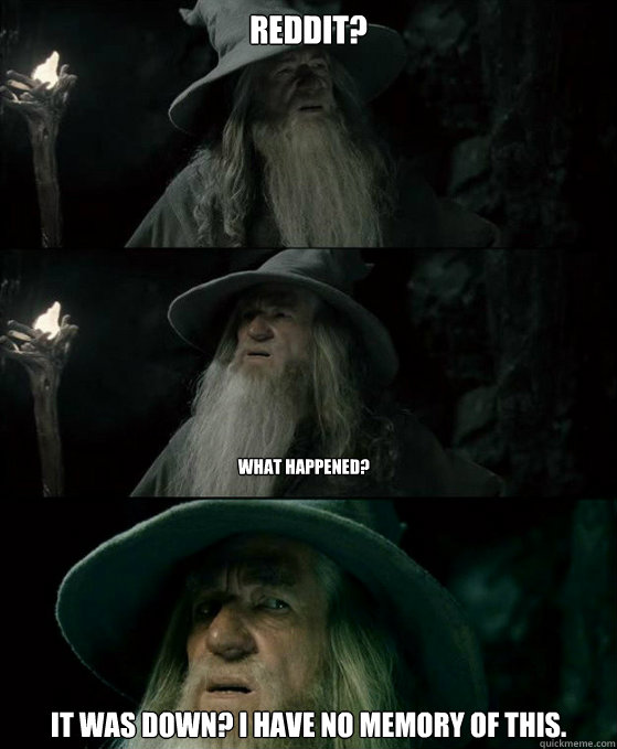 reddit? it was down? I have no memory of this. what happened?  Confused Gandalf