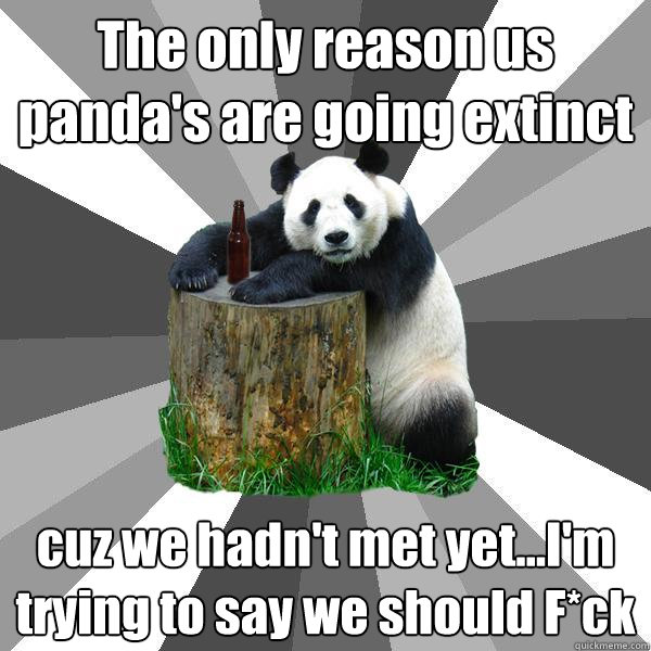 The only reason us panda's are going extinct cuz we hadn't met yet...I'm trying to say we should F*ck  Pickup-Line Panda