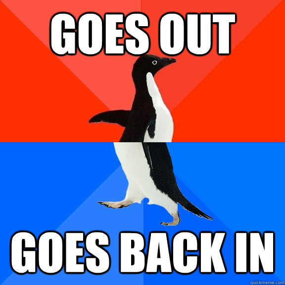goes out Goes back in  Socially Awesome Awkward Penguin