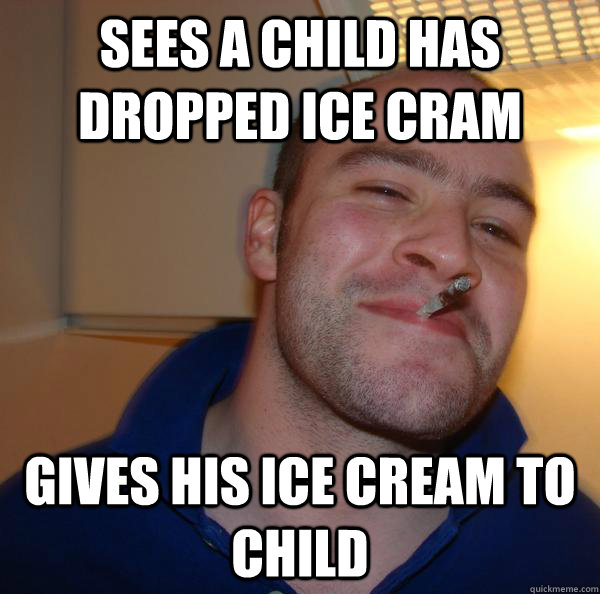 Sees a child has dropped ice cram gives his ice cream to child - Sees a child has dropped ice cram gives his ice cream to child  Misc