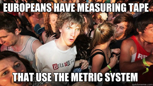 Europeans have measuring tape that use the metric system  Sudden Clarity Clarence