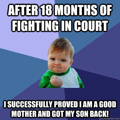 After 18 months of fighting in court I successfully proved I am a good mother and got my son back!  Success Kid