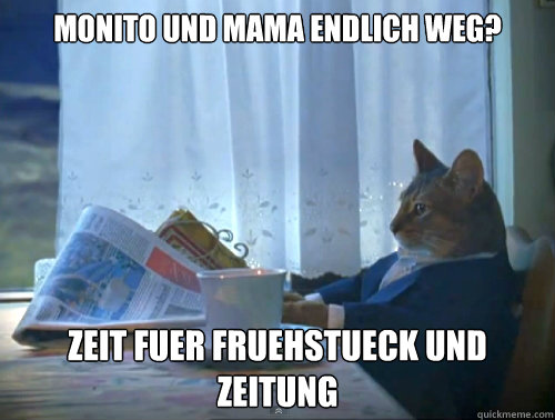 Monito und mama endlich weg? zeit fuer fruehstueck und zeitung - Monito und mama endlich weg? zeit fuer fruehstueck und zeitung  The One Percent Cat