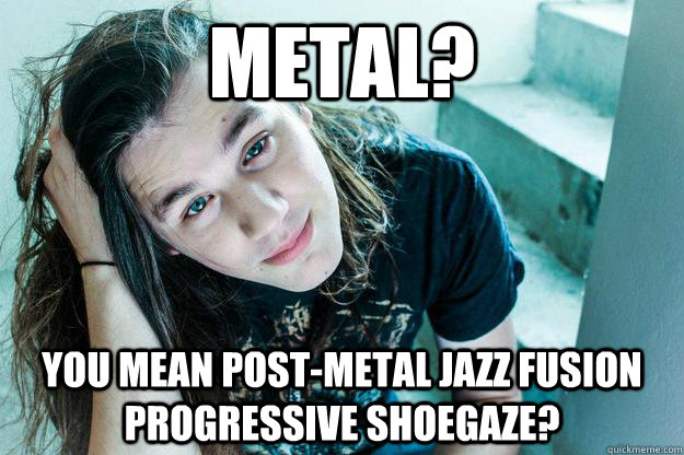 metal? you mean post-metal jazz fusion progressive shoegaze? - metal? you mean post-metal jazz fusion progressive shoegaze?  Metal Hipster