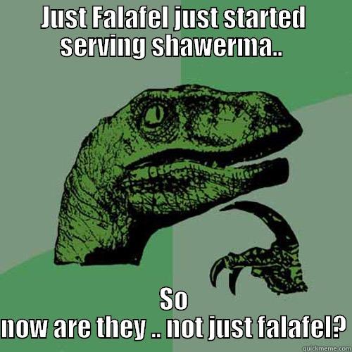 JUST FALAFEL JUST STARTED SERVING SHAWERMA..  SO NOW ARE THEY .. NOT JUST FALAFEL? Philosoraptor