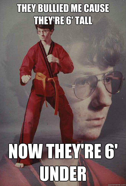they bullied me cause they're 6' tall now they're 6' under  Karate Kyle