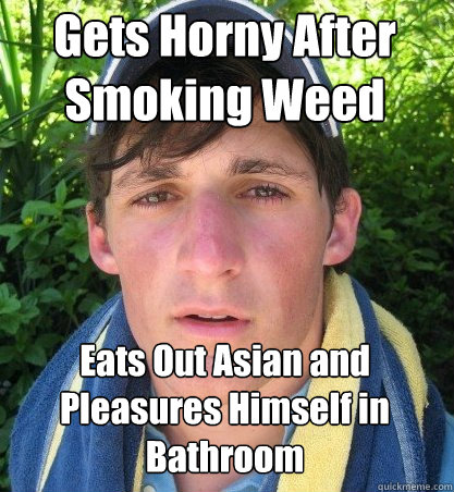 Gets Horny After Smoking Weed Eats Out Asian and Pleasures Himself in Bathroom  