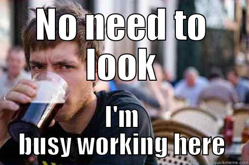 NO NEED TO LOOK I'M BUSY WORKING HERE Lazy College Senior