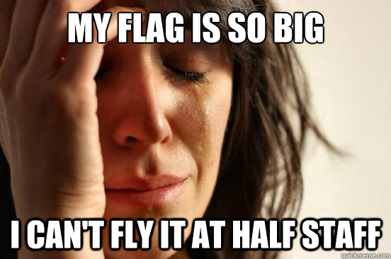 My Flag is so big I can't fly it at half staff  First World Problems