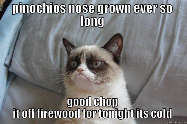 PINOCHIOS NOSE GROWN EVER SO LONG GOOD CHOP IT OFF FIREWOOD FOR TONIGHT ITS COLD Grumpy Cat