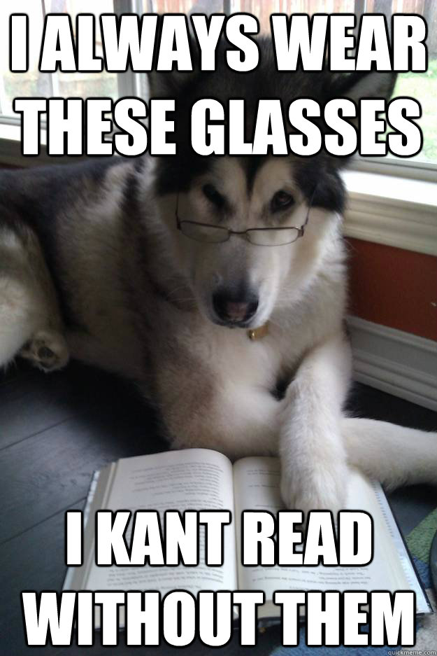 I always wear these glasses I kant read without them  Condescending Literary Pun Dog