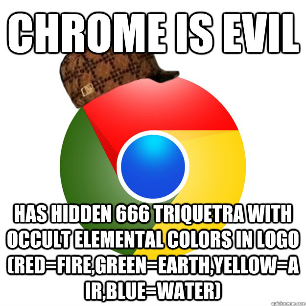 Chrome is evil Has hidden 666 triquetra with occult elemental colors in logo (Red=fire,green=earth,yellow=air,blue=water) - Chrome is evil Has hidden 666 triquetra with occult elemental colors in logo (Red=fire,green=earth,yellow=air,blue=water)  Misc