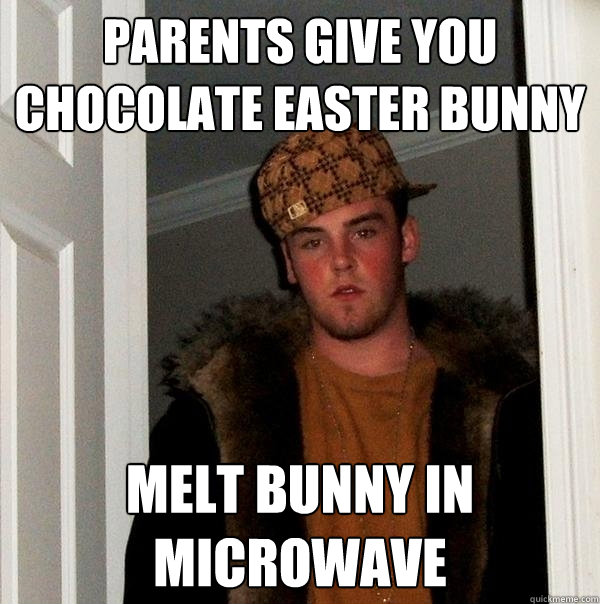 PARENTS GIVE YOU CHOCOLATE EASTER BUNNY MELT BUNNY IN MICROWAVE  Scumbag Steve