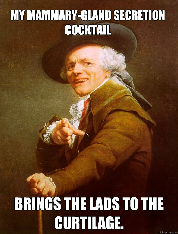 My mammary-gland secretion cocktail brings the lads to the curtilage.  Joseph Ducreux