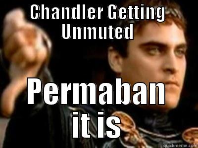 CHANDLER GETTING UNMUTED PERMABAN IT IS Downvoting Roman