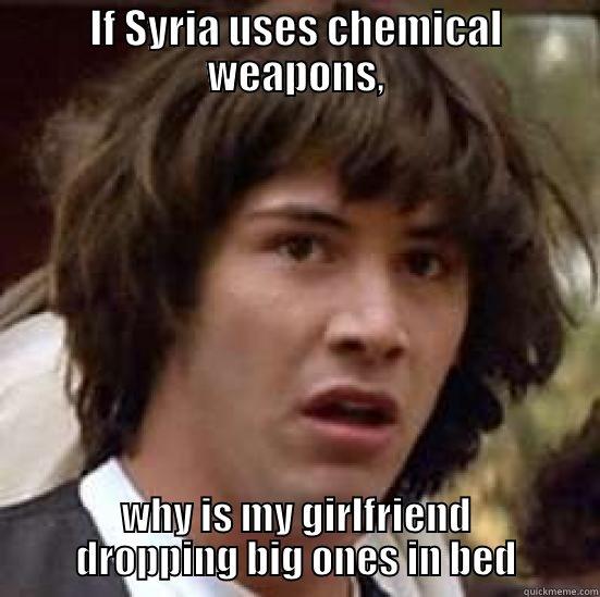 IF SYRIA USES CHEMICAL WEAPONS, WHY IS MY GIRLFRIEND DROPPING BIG ONES IN BED conspiracy keanu