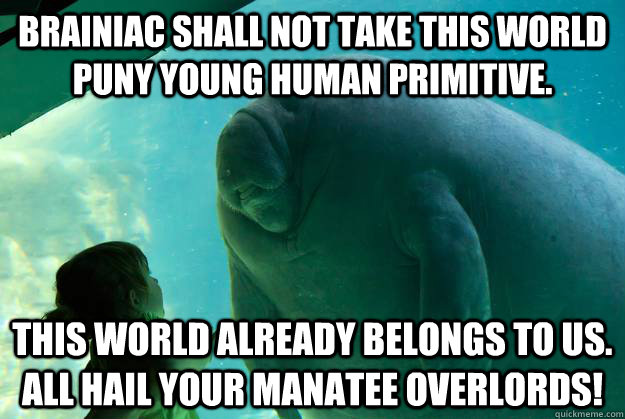 Brainiac shall not take this world puny young human primitive. This world already belongs to us. All hail your Manatee Overlords!  Overlord Manatee