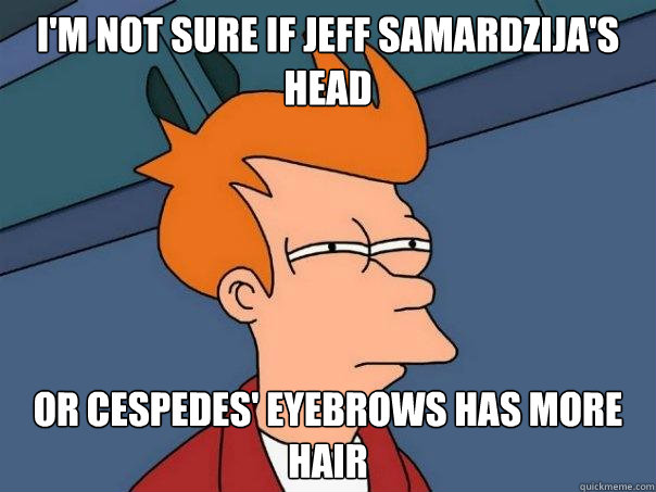 I'm not sure if Jeff Samardzija's Head or Cespedes' eyebrows has more hair  Futurama Fry