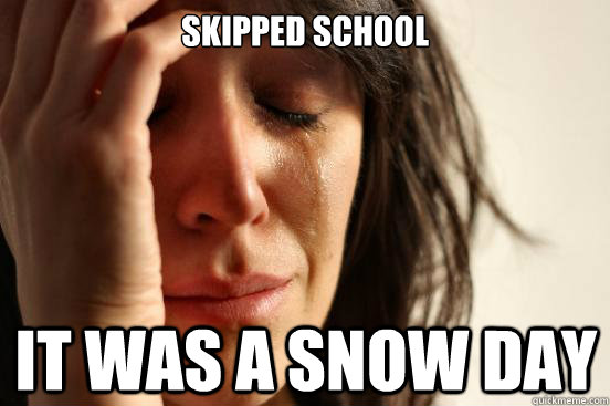 skipped school It was a snow day  First World Problems