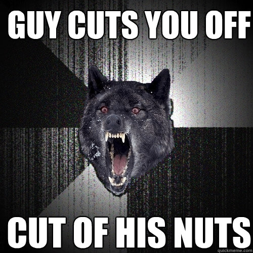 Guy cuts you off cut of his nuts  Insanity Wolf