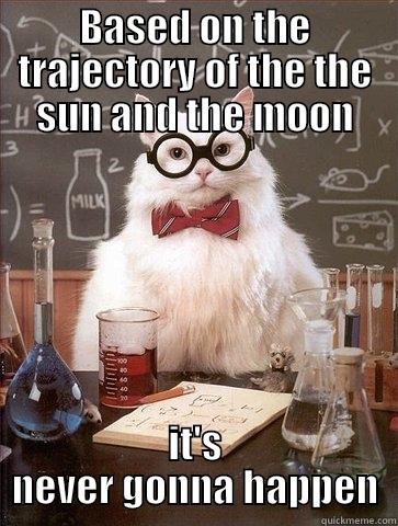Science Cat is Science - BASED ON THE TRAJECTORY OF THE THE SUN AND THE MOON IT'S NEVER GONNA HAPPEN Chemistry Cat