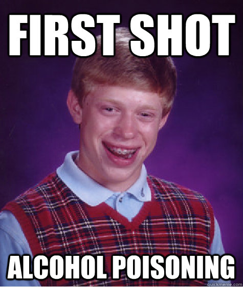 First shot Alcohol poisoning - First shot Alcohol poisoning  Bad Luck Brian