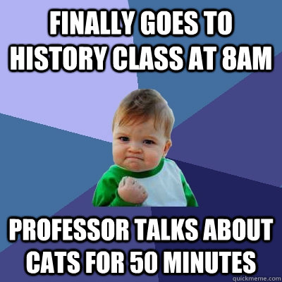 Finally goes to history class at 8am professor talks about cats for 50 minutes - Finally goes to history class at 8am professor talks about cats for 50 minutes  Success Kid