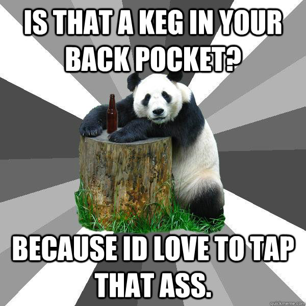 is that a keg in your back pocket? Because id love to tap that ass.  Pickup-Line Panda