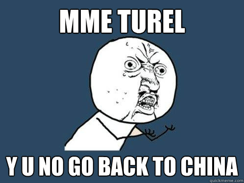 Mme Turel y u no go back to china  Y U No