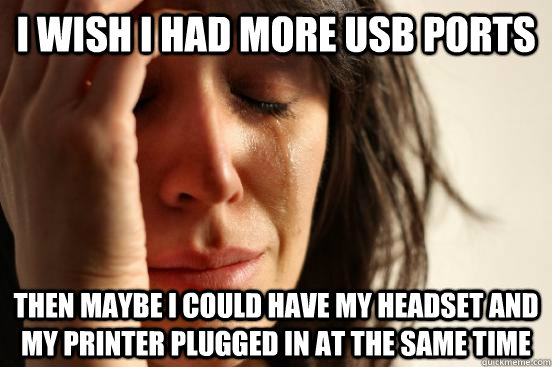 I wish I had more USB ports then maybe I could have my headset and my printer plugged in at the same time  First World Problems
