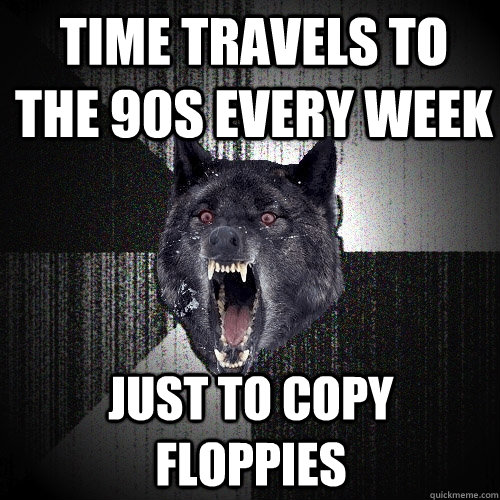 time travels to the 90s every week just to copy floppies  Insanity Wolf