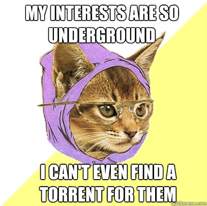 My interests are so underground I can't even find a torrent for them  Hipster Kitty