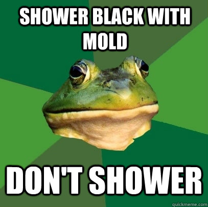 Shower black with mold Don't shower  Foul Bachelor Frog