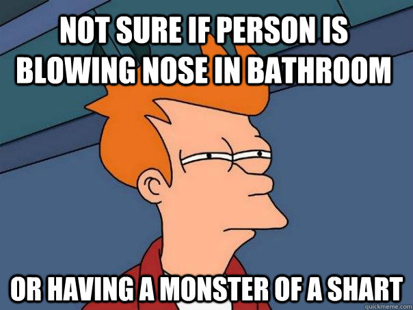 Not sure if person is blowing nose in bathroom Or having a monster of a shart  Futurama Fry