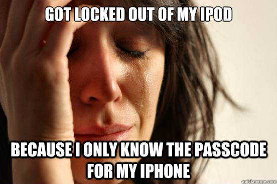 Got locked out of my iPod because i only know the passcode for my iphone  First World Problems