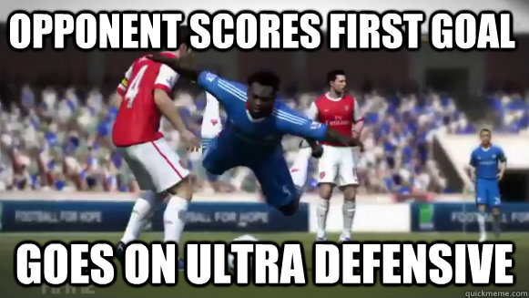 Opponent scores first goal Goes on ultra defensive  Fifa 12 Frustrations