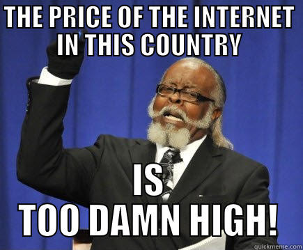 THE PRICE OF THE INTERNET IN THIS COUNTRY IS TOO DAMN HIGH! Too Damn High
