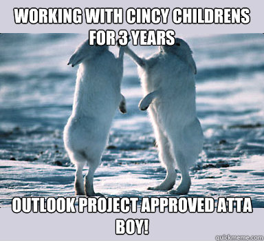 Working with Cincy Childrens for 3 years Outlook Project Approved Atta boy!
  Bunny Bros