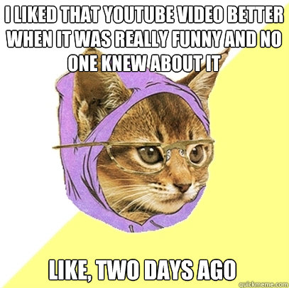 i liked that youtube video better when it was really funny and no one knew about it like, two days ago  Hipster Kitty