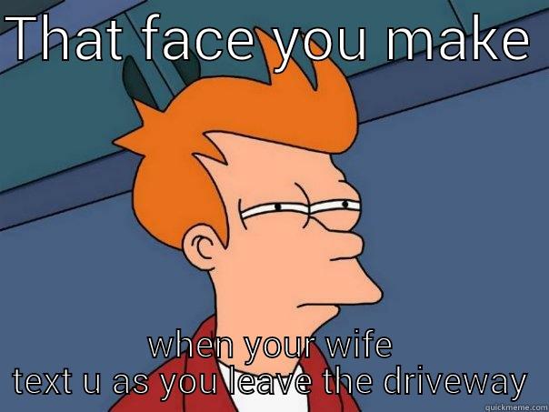 THAT FACE YOU MAKE  WHEN YOUR WIFE TEXT U AS YOU LEAVE THE DRIVEWAY Futurama Fry