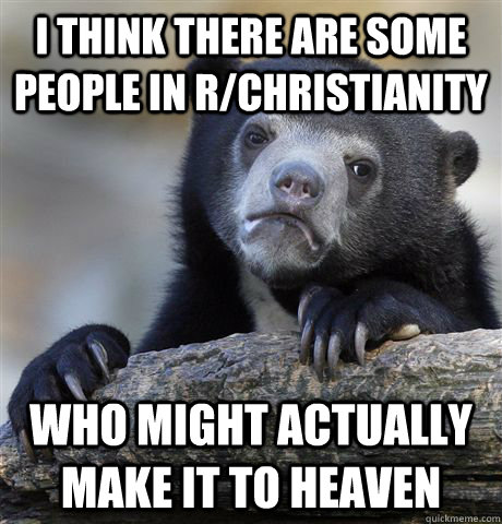 I think there are some people in r/Christianity who might actually make it to heaven  Confession Bear