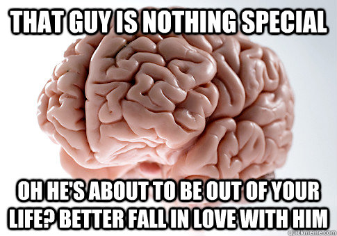 That guy is nothing special Oh he's about to be out of your life? Better fall in love with him  Scumbag Brain