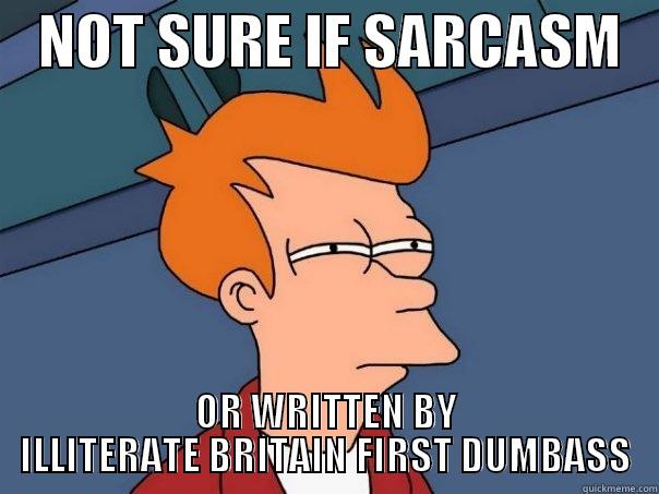 not sure if sarcasm -    NOT SURE IF SARCASM    OR WRITTEN BY ILLITERATE BRITAIN FIRST DUMBASS Futurama Fry